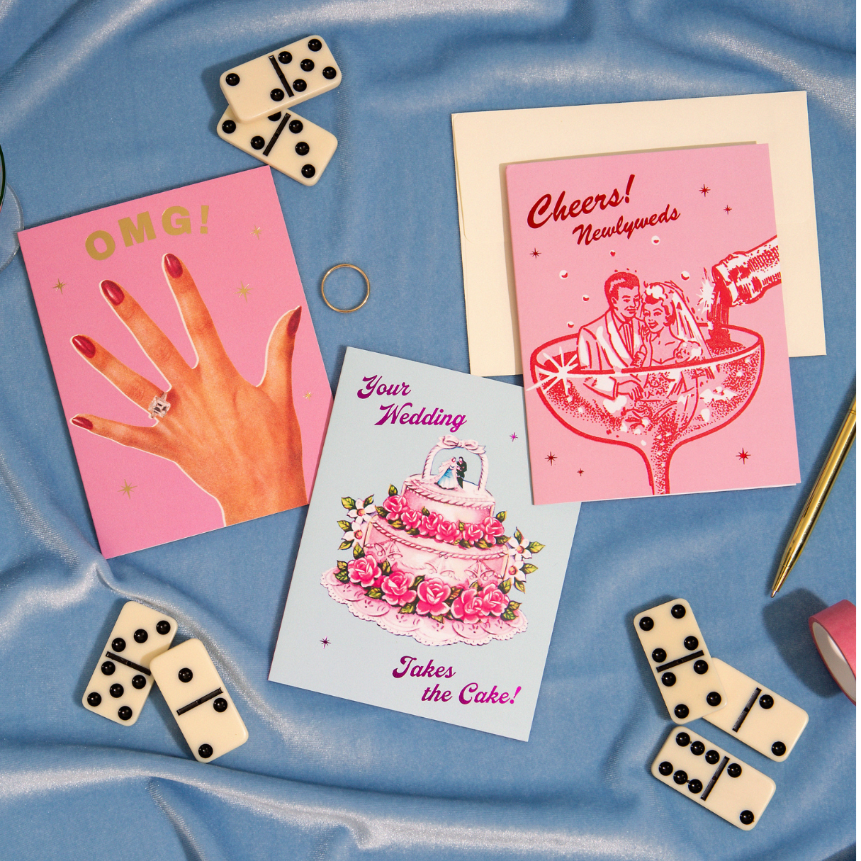 OMG Engaged gold foil greeting card - packaging view - PABOOM