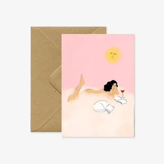 Cloud Cat Wine Greeting Card - PABOOM
