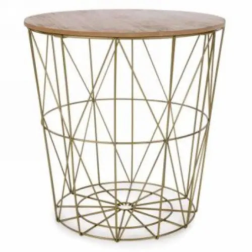 Gold Storage Basket with Wood Lid - PABOOM