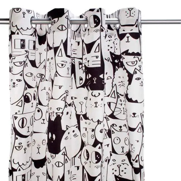 Cat Faces Black + White Curtain Panel - PABOOM