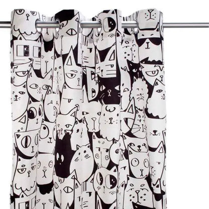 Cat Faces Black + White Curtain Panel - PABOOM