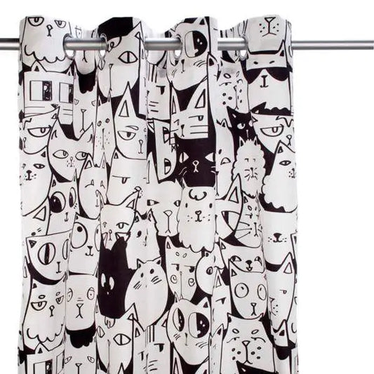 Cat Faces Black + White Curtain Panel - PABOOM