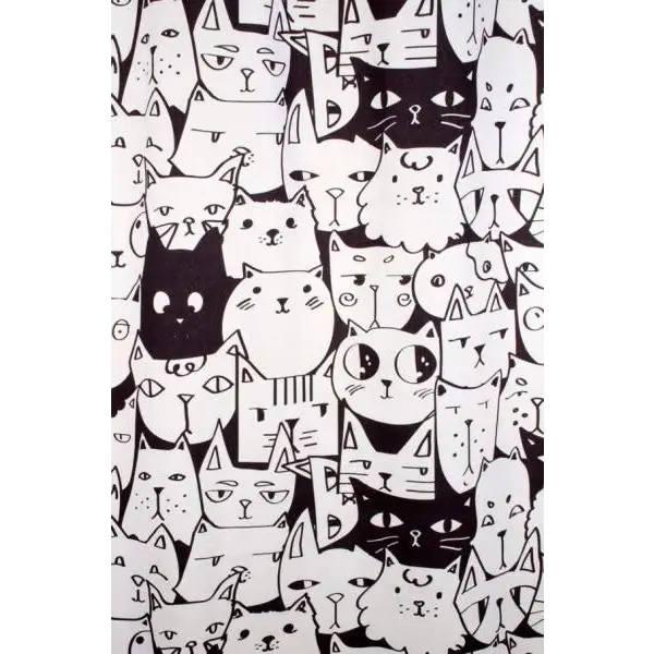 Cat Faces Black + White Curtain Panel - PABOOM