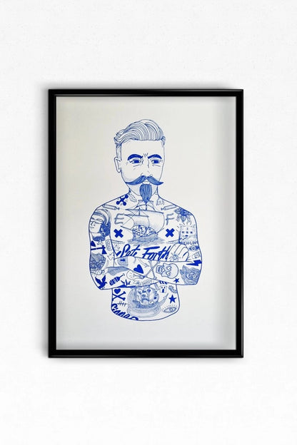 Blue Tat Man A3 Print