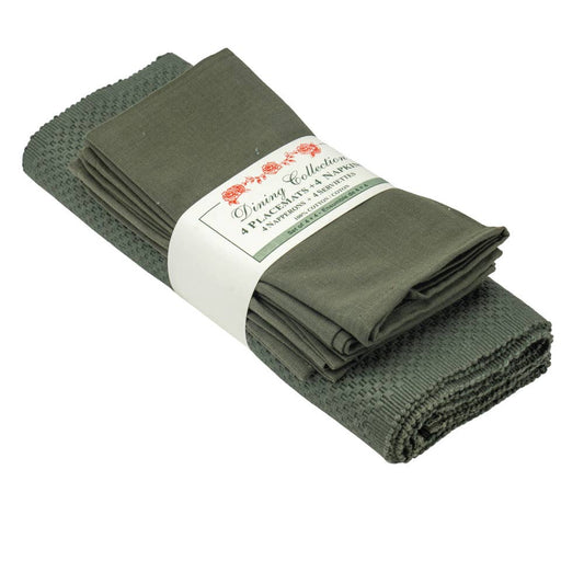 Basket Weave Placemats + Napkins Set - Moss Green