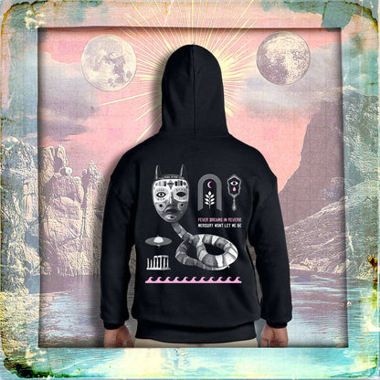Front view of the black Fever Dreams zip-up hoodie - PABOOM