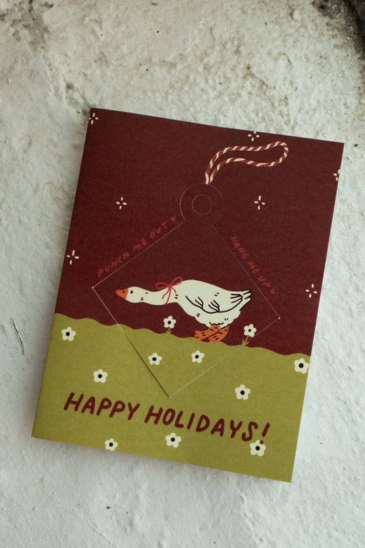 Holiday Goose card, ornament punched out and strung with twine