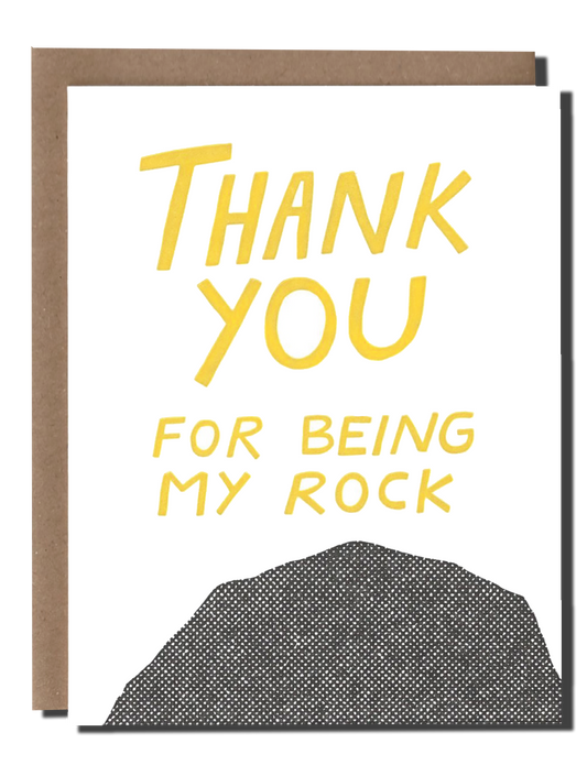 Thank You Rock letterpress greeting card featuring a rock illustration