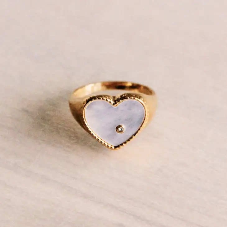 Gold Pearl Heart Ring