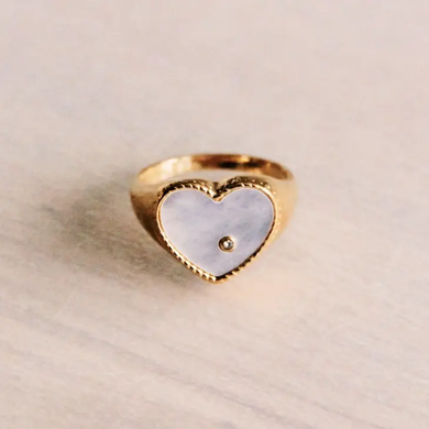 Gold Pearl Heart Ring, Stainless Sz8
