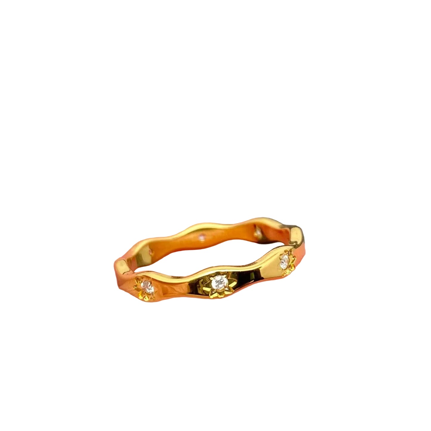 Inlaid Cz Stars Wave Design Ring