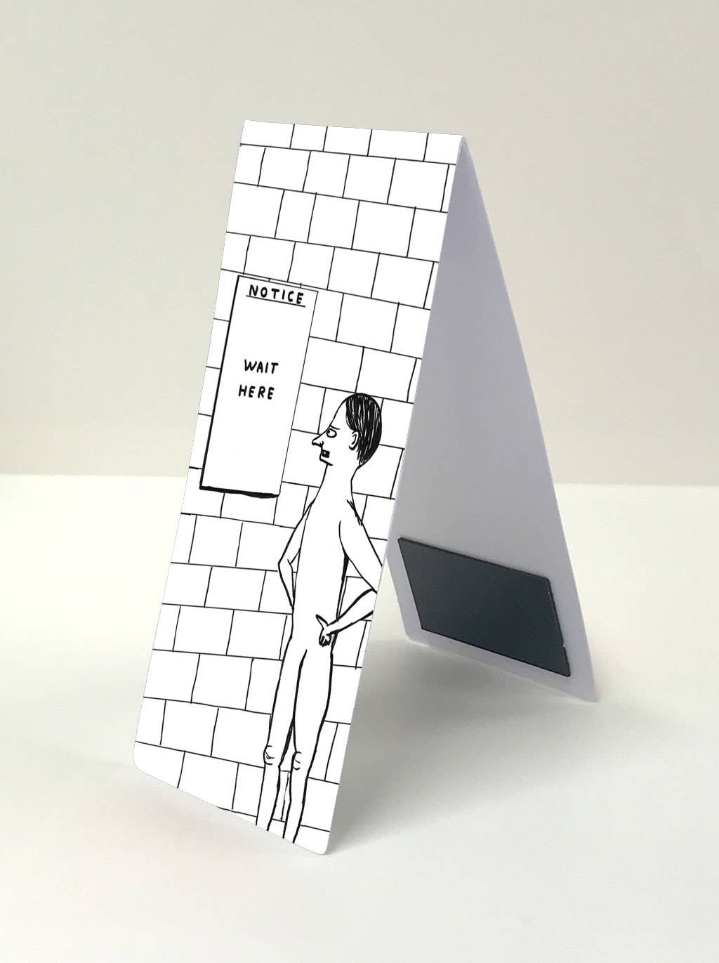 David Shrigley x Brainbox Candy Notice Wait Here magnetic bookmark, packaging detail - PABOOM
