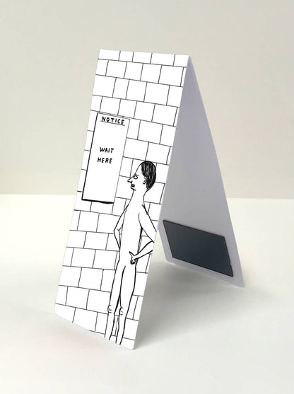 David Shrigley x Brainbox Candy Notice Wait Here magnetic bookmark, packaging detail - PABOOM