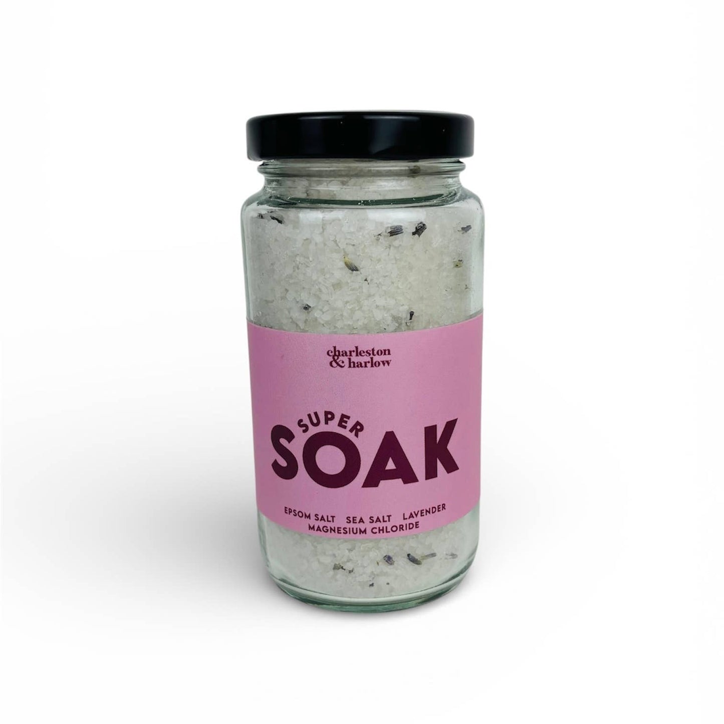 Charleston & Harlow Super Soak bath salt texture close-up with lavender buds