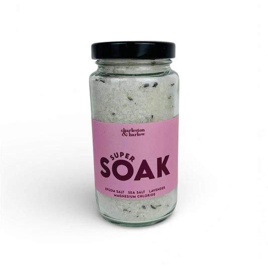 Charleston & Harlow Super Soak bath salt texture close-up with lavender buds