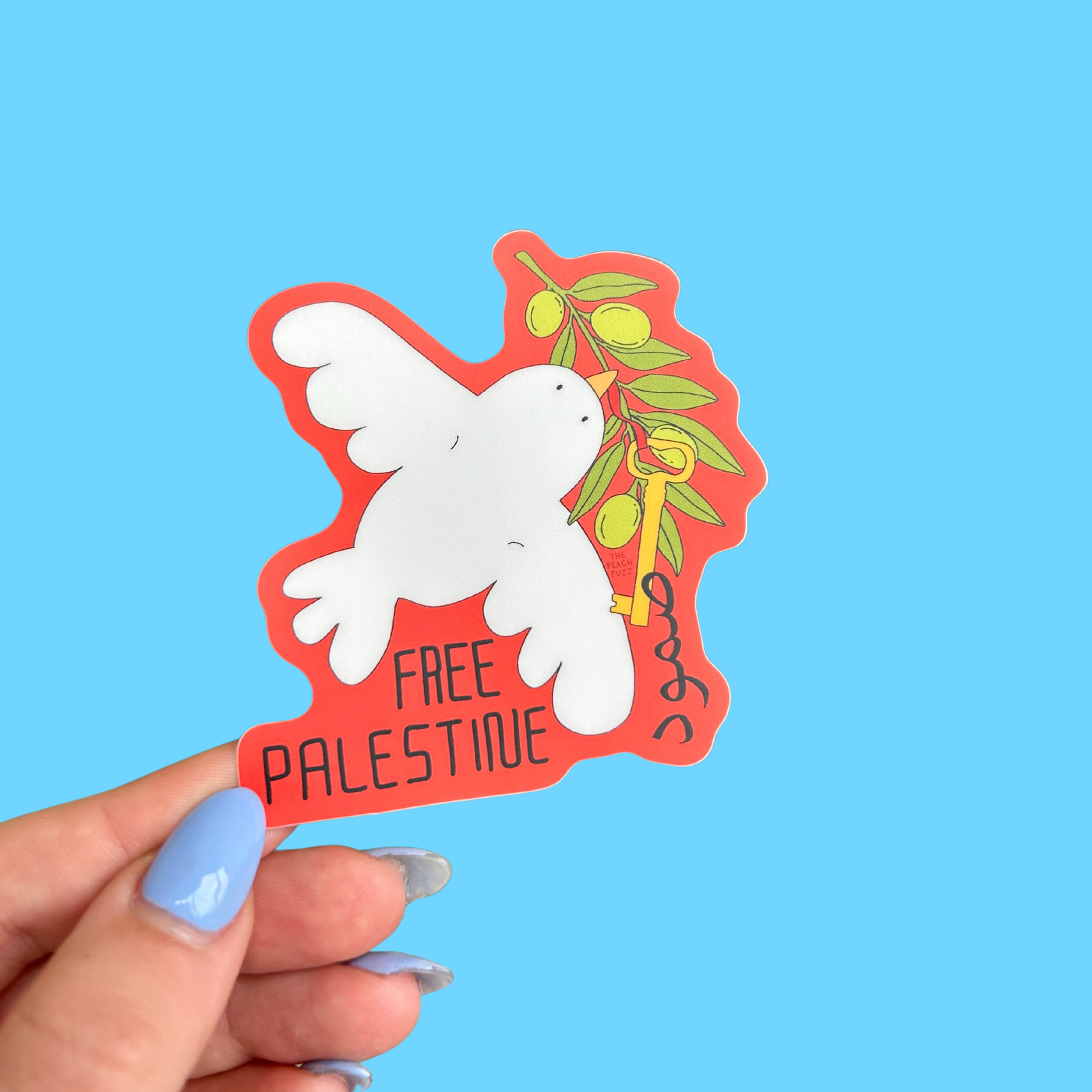 Free Palestine sticker styled with other The Peach Fuzz products