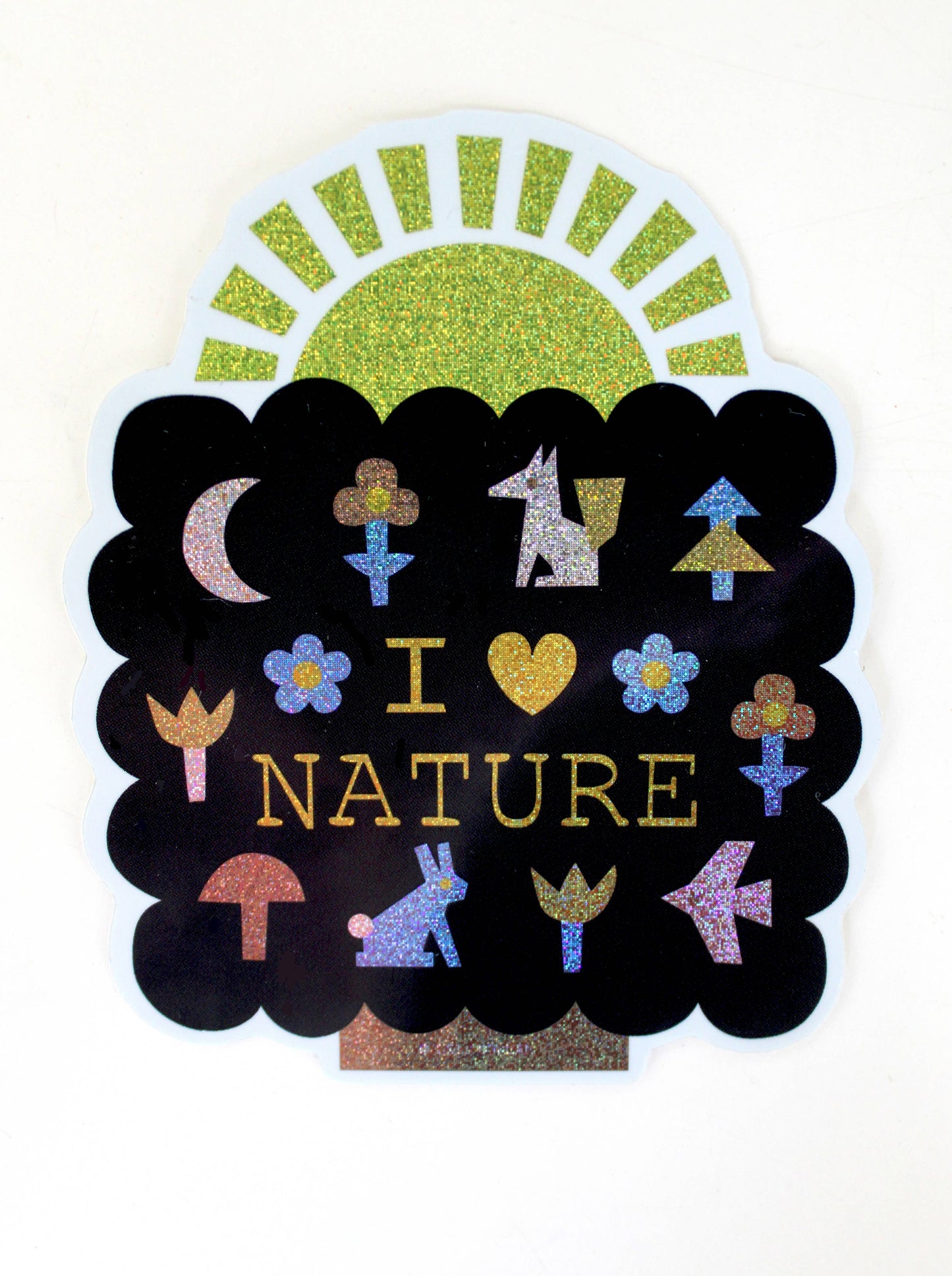 I Love Nature glitter vinyl sticker, close-up detail 3 — PABOOM