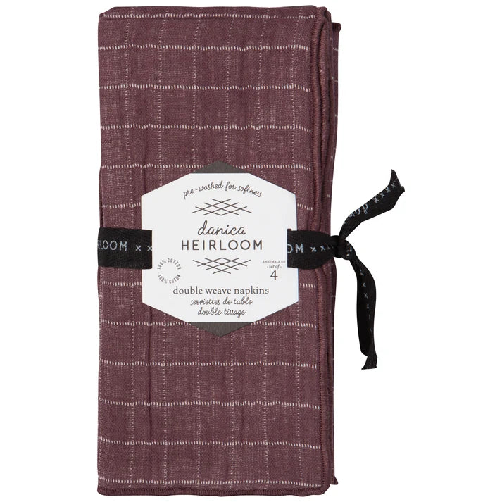 Ash Plum napkins shown unfolded to display the unbleached reverse side – PABOOM