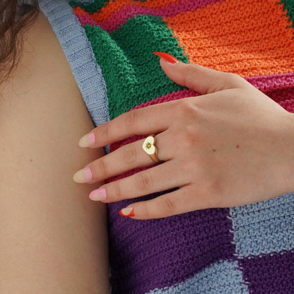 Peridot Heart Signet Ring