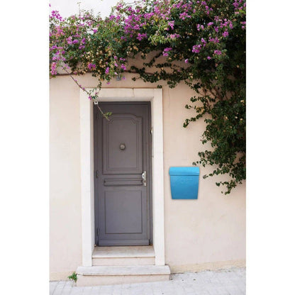 Sylvia blue mailbox close-up of POST lettering - PABOOM