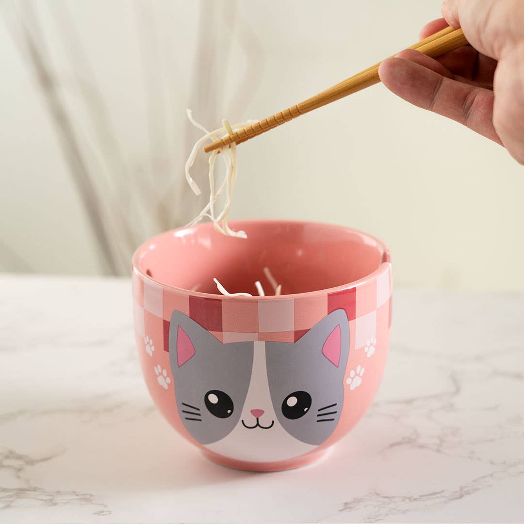 Donburi Bowl With Chopsticks Set Neko Friends Pink