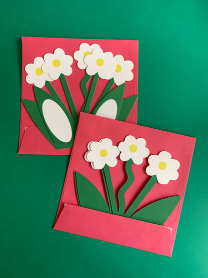 Standing White Daisy Floral Bloom greeting card shown from a side angle, displaying the die-cut standing design