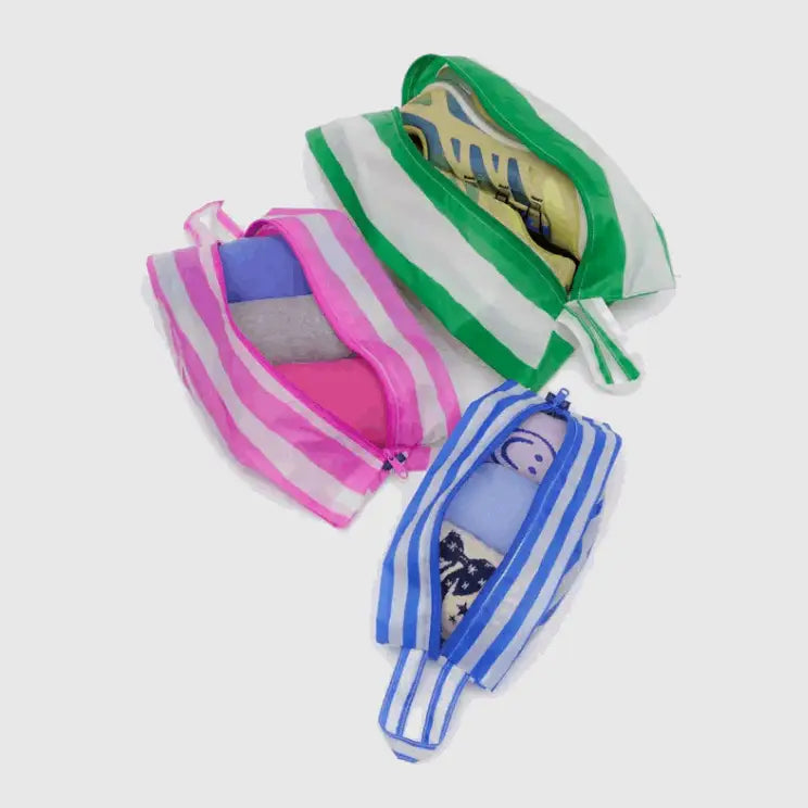 BAGGU 3D Zip Set Painted Stripes - open zip pouches with clothes packed inside - PABOOM