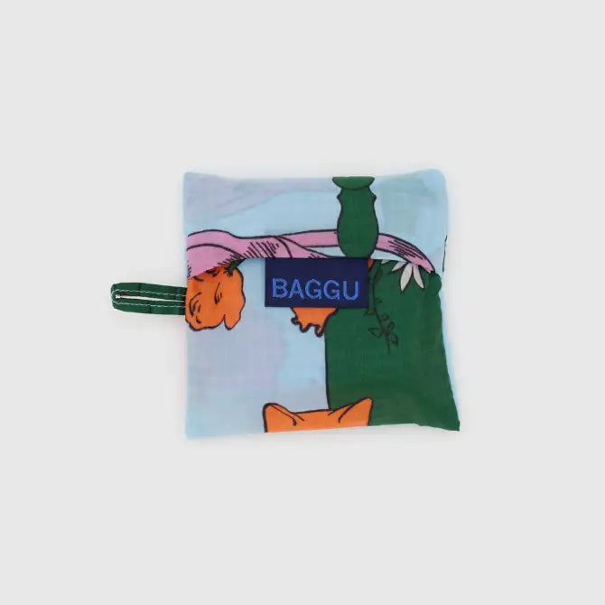 Baby Baggu bag featuring cats and flowers being folded into a pouch - PABOOM