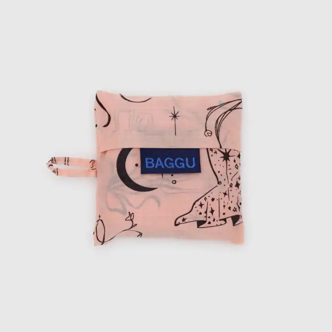 Pink baby Baggu featuring a pattern of drawings being folded into a pouch - PABOOM