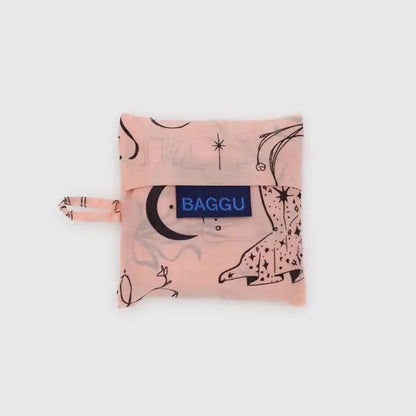 Pink baby Baggu featuring a pattern of drawings being folded into a pouch - PABOOM