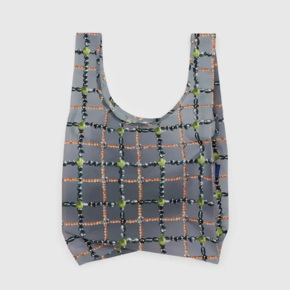 BAGGU - Big Baggu Reusable Tote Bag Beaded Plaid