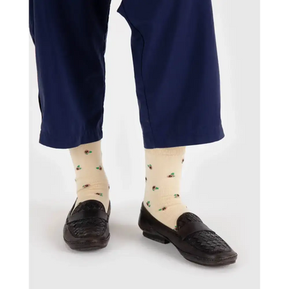 Crew Sock Cream Rosette - PABOOM