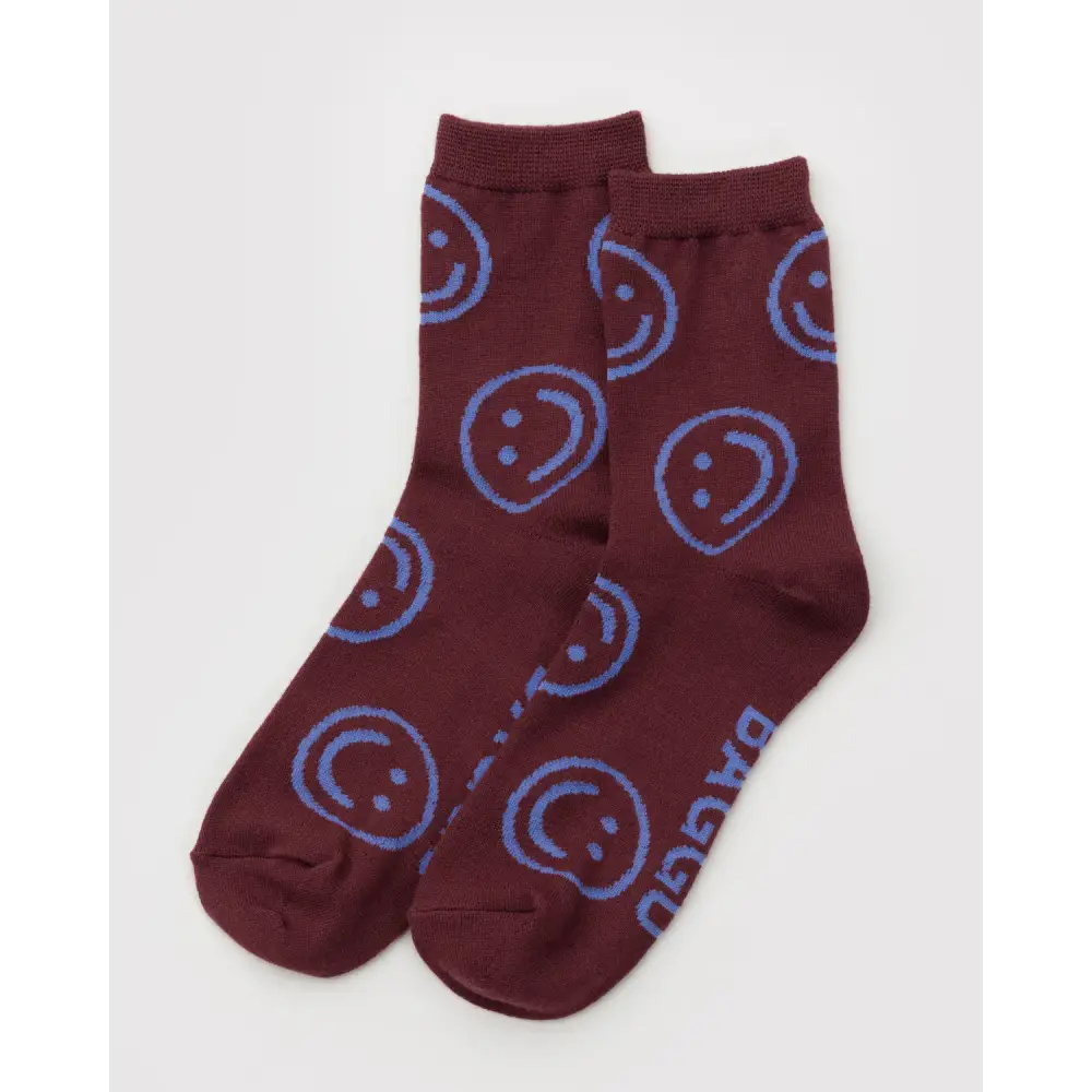 BAGGU - Crew Sock Cream Rosette Mahogany Happy
