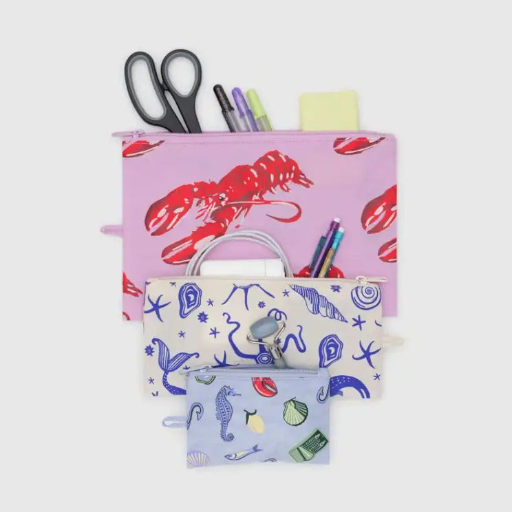 BAGGU Flat Pouch Set Sea Creatures used for organizing scissors, pens, and daily essentials - PABOOM
