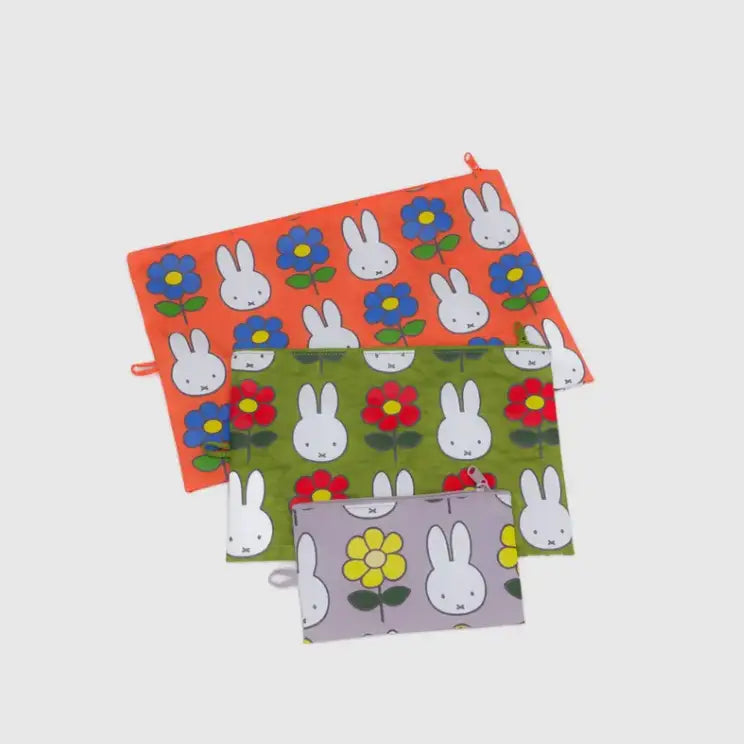 BAGGU Go Pouch Set shown upright in Miffy floral print, set of three sizes - PABOOM