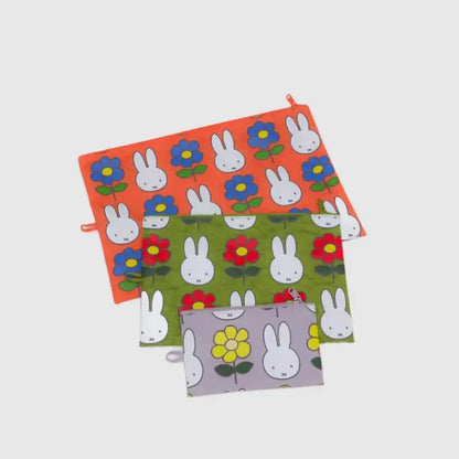 BAGGU Go Pouch Set shown upright in Miffy floral print, set of three sizes - PABOOM