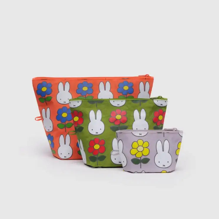 Set of three BAGGU Go Pouches with Miffy design in orange, green, and lavender - PABOOM