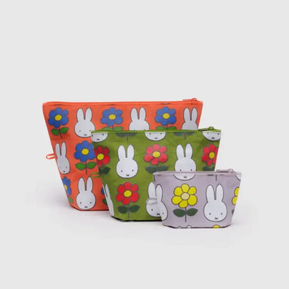 Set of three BAGGU Go Pouches with Miffy design in orange, green, and lavender - PABOOM