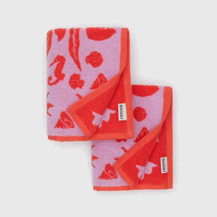 BAGGU - Hand Towel Set Sea Shells - two folded patterned towels
