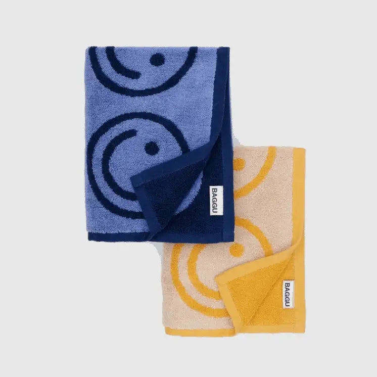 BAGGU - Hand Towel Set - two folded smiley-face towels
