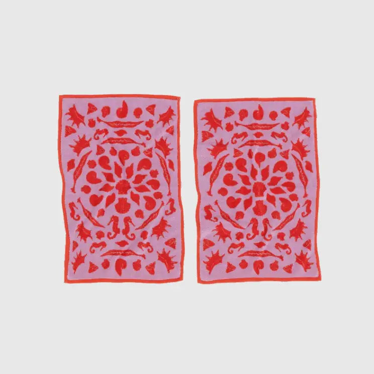 BAGGU - Hand Towel Set - two pink red patterned cloths
