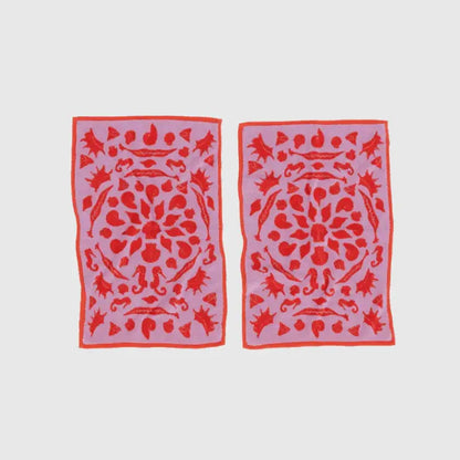 BAGGU - Hand Towel Set - two pink red patterned cloths