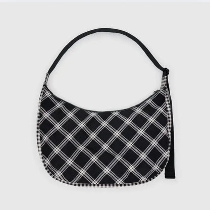 BAGGU Large Nylon Crescent Bag - Mixed Plaid