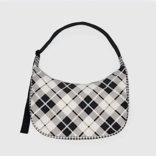 BAGGU Large Nylon Crescent Bag - Mixed Plaid