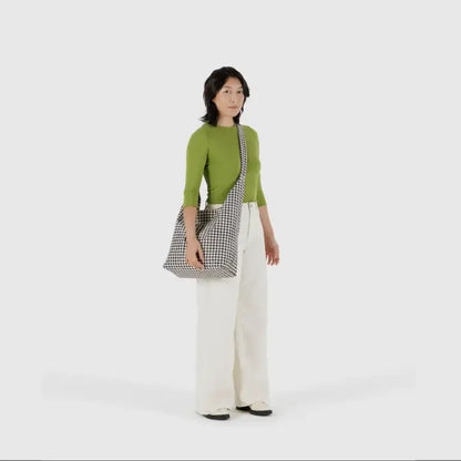 BAGGU Large Nylon Sling Bag - Black + White Gingham