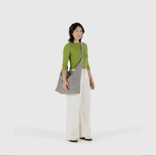 BAGGU Large Nylon Sling Bag - Black + White Gingham