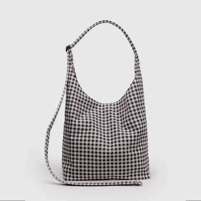 BAGGU Large Nylon Sling Bag - Black + White Gingham
