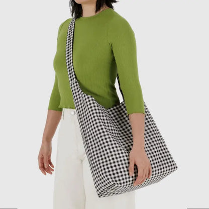 BAGGU Large Nylon Sling Bag - Black + White Gingham
