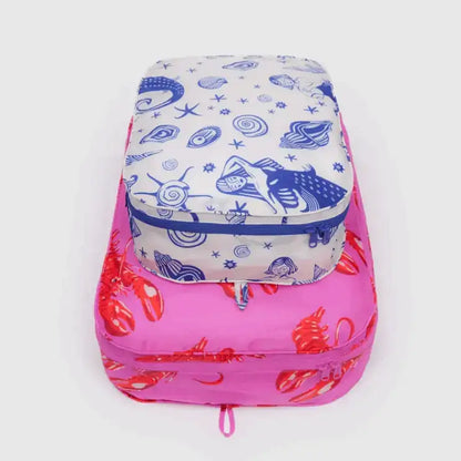Large packing cubes from BAGGU with sea creature print stacked - PABOOM