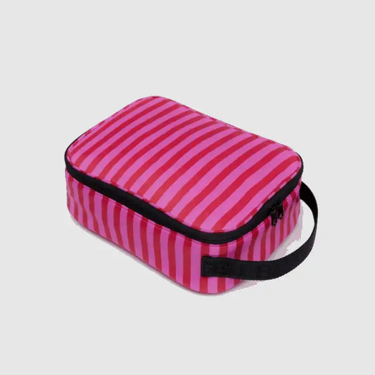 Closed BAGGU Lunch Box with handle in Pink and Red Painted Stripe - PABOOM